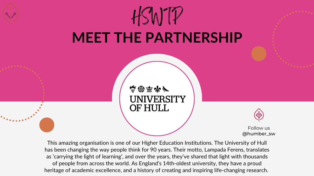HumberSWTeachingPartnership (@humber_sw) on Twitter photo Next up ion our "Meet the Partnership" series is
<a href="/UniOfHull/">University of Hull</a>, head over to their page or website to find out more about the great work they do for our area #HSWTP Next up ion our "Meet the Partnership" series is
<a href="/UniOfHull/">University of Hull</a>, head over to their page or website to find out more about the great work they do for our area #HSWTP