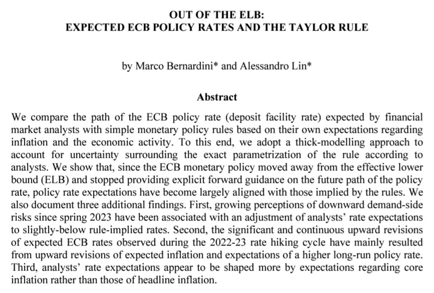 🚨 Check out my new paper '𝙊𝙪𝙩 𝙤𝙛 𝙩𝙝𝙚 𝙀𝙇𝘽: 𝙀𝙭𝙥𝙚𝙘𝙩𝙚𝙙 𝙀𝘾𝘽 𝙋𝙤𝙡𝙞𝙘𝙮 𝙍𝙖𝙩𝙚𝙨 𝙖𝙣𝙙 𝙩𝙝𝙚 𝙏𝙖𝙮𝙡𝙤𝙧 𝙍𝙪𝙡𝙚' (with @Lin_Alessandro) 🚨 Link 👉🏻 bancaditalia.it/pubblicazioni/… Short summary 👇🏻