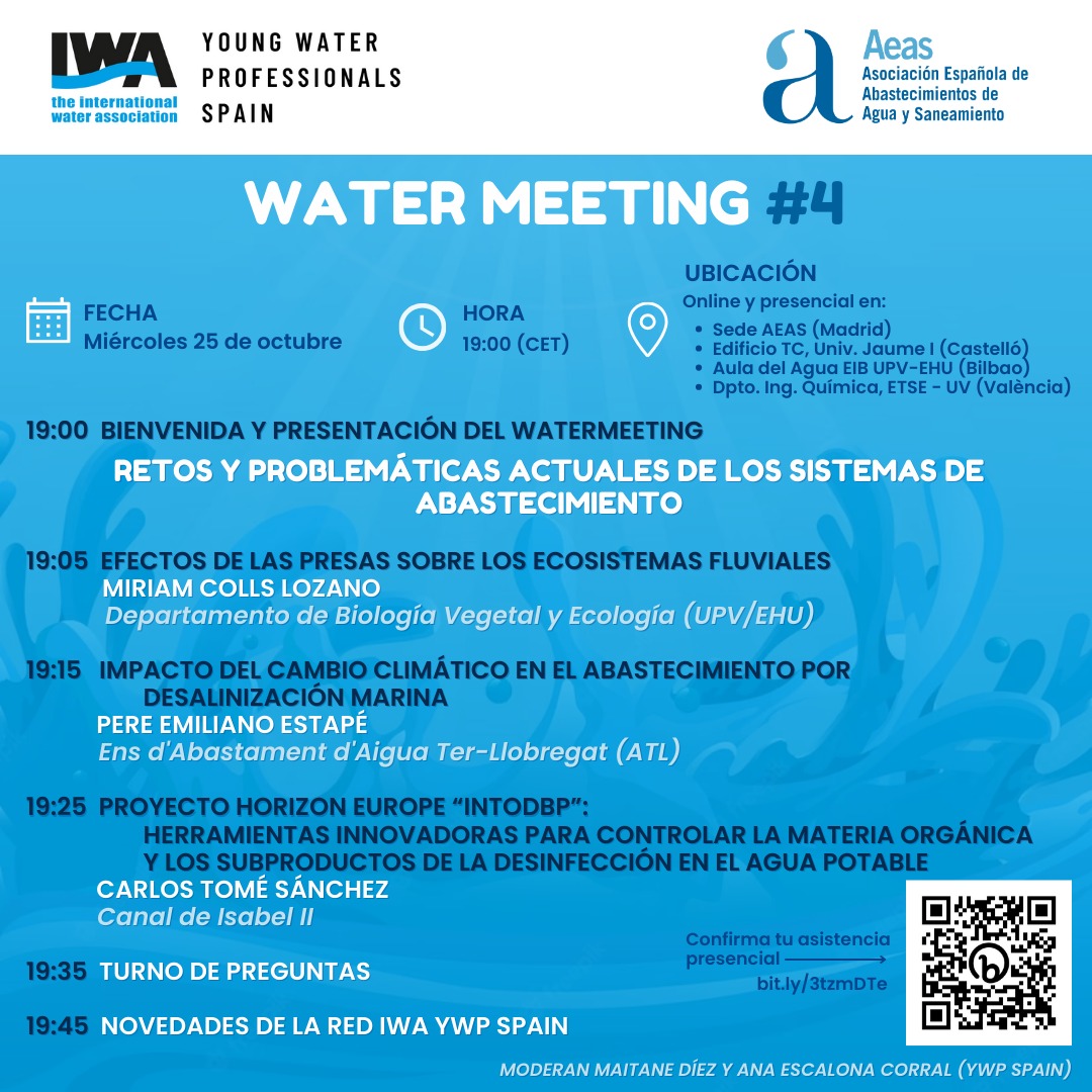 YWP_Spain's tweet photo. El próximo miércoles 25 de octubre realizamos nuestro 4 #Watermeeting centrado en los retos y las problemáticas de los sistemas de #abastecimiento 💧

Puedes asistir presencialmente o unirte online ⬇️
https://t.co/GM49nj6zB8 https://t.co/gBgDTdngLC
