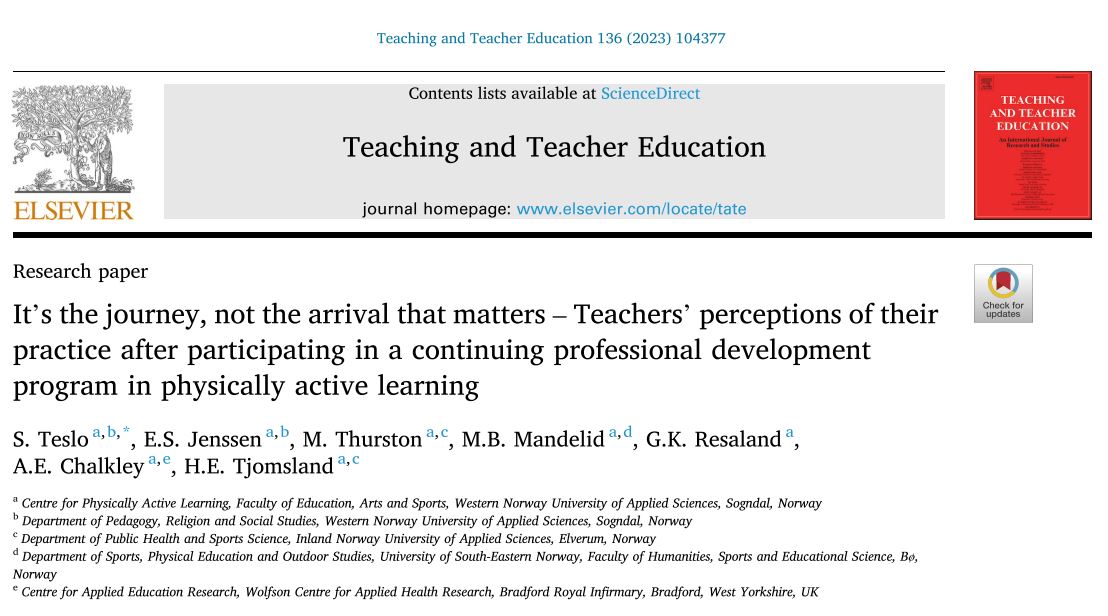 Anna Chalkley (@annachalkley) on Twitter photo New PhD publication from <a href="/steslo93/">Ståle Teslo</a> illustrates that teachers viewed their participation in #PAL CPD as beneficial by diversifying their teaching practice, stimulating their professional reflectiveness, & encouraging collaborative learning 👇
sciencedirect.com/science/articl… New PhD publication from <a href="/steslo93/">Ståle Teslo</a> illustrates that teachers viewed their participation in #PAL CPD as beneficial by diversifying their teaching practice, stimulating their professional reflectiveness, & encouraging collaborative learning 👇
sciencedirect.com/science/articl…
