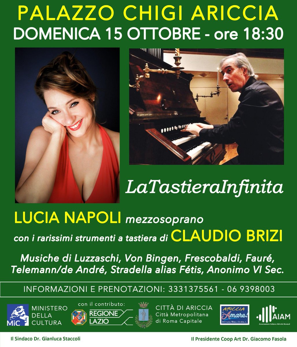 🎹🎹 LaTastieraInfinita 🎹🎹
*
Un viaggio sonoro e musicale affascinante grazie ai meravigliosi strumenti antichi del Maestro Claudio Brizi e alla splendida  voce del mezzosoprano Lucia Napoli