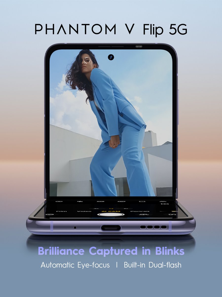 tecnomobile's tweet photo. Brilliance captured in blinks. #PHANTOMVFlip5G features the #32MP Ultra-clear Front Camera for more vibrant and clearer selfies with the support of its automatic eye-focus and built-in dual-flash.
#PerfectInPocket https://t.co/pmPu1jrzk0