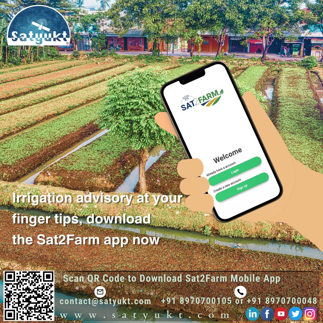 Are you looking for an efficient way to manage your irrigation practices and maximize crop yields? Look no further than #Sat2Farm. Download the #Sat2Farm app play.google.com/store/apps/det… or schedule a demo calendly.com/satyukt-analyt…