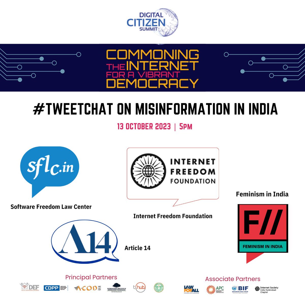 DEFindia's tweet photo. For this #tweetchat, we will be joined with expert panelists from the field who will be sharing their insights on #misinformation in India. Join us and our panelists for the conversation at 5pm!
#mediainformationliteracy #misinformation #digitalcitizensummit2023 #DEFIndia https://t.co/WFEElqXswf