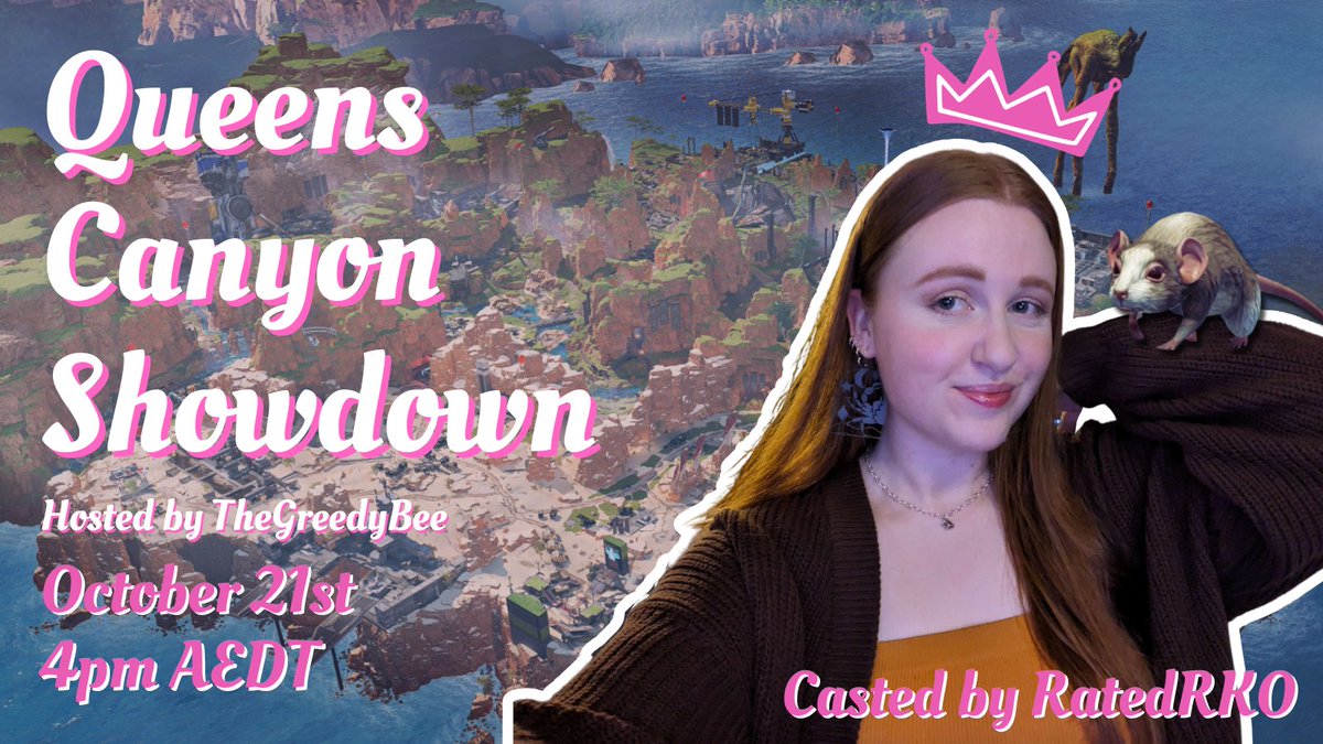 Announcing my FIRST EVER Queens Canyon Showdown! 💥

This trios Apex Legends tournament features 20 amazing women captains, battling it out over 6 games. 👑 

Watch all the action unfold with our caster <a href="/RatedRKO_TV/">RatedRKO</a> on Saturday October 21st, 4pm AEDT!
