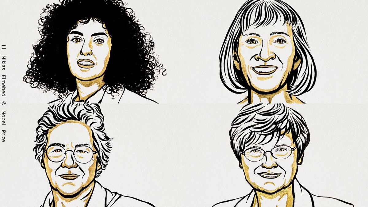 irenefellin's tweet photo. 🏆Hats off for the 4 remarkable women honored with #NobelPrize 2023. 
✅Narges Mohammadi for Peace
✅Claudia Goldin in Economics
✅Katalin Kariko in Physiology/Medicine
✅Anne L’Huillier in Physics
Your groundbreaking work inspires us all, driving progress and breaking barriers. https://t.co/laMAyeo9xx
