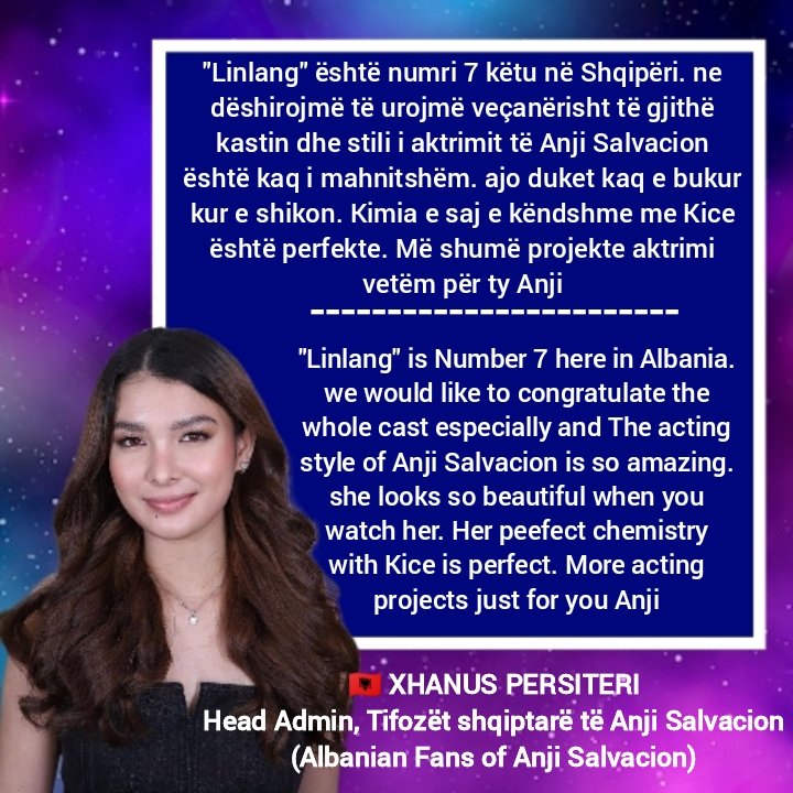 LisSisters's tweet photo. An Appreciation Post from one of the Admin of "Tifozët Shqiptarë të Anji Salvacion (Albanian Fans of Anji Salvacion)

"Tungjatjeta" to all the Fans of Anji Salvacion in Albania. Thank you for Watching #Linlang 💛🤝🇦🇱

#AnjiSalvacion 
#LinlangOnPrime https://t.co/osTQPWoPu7