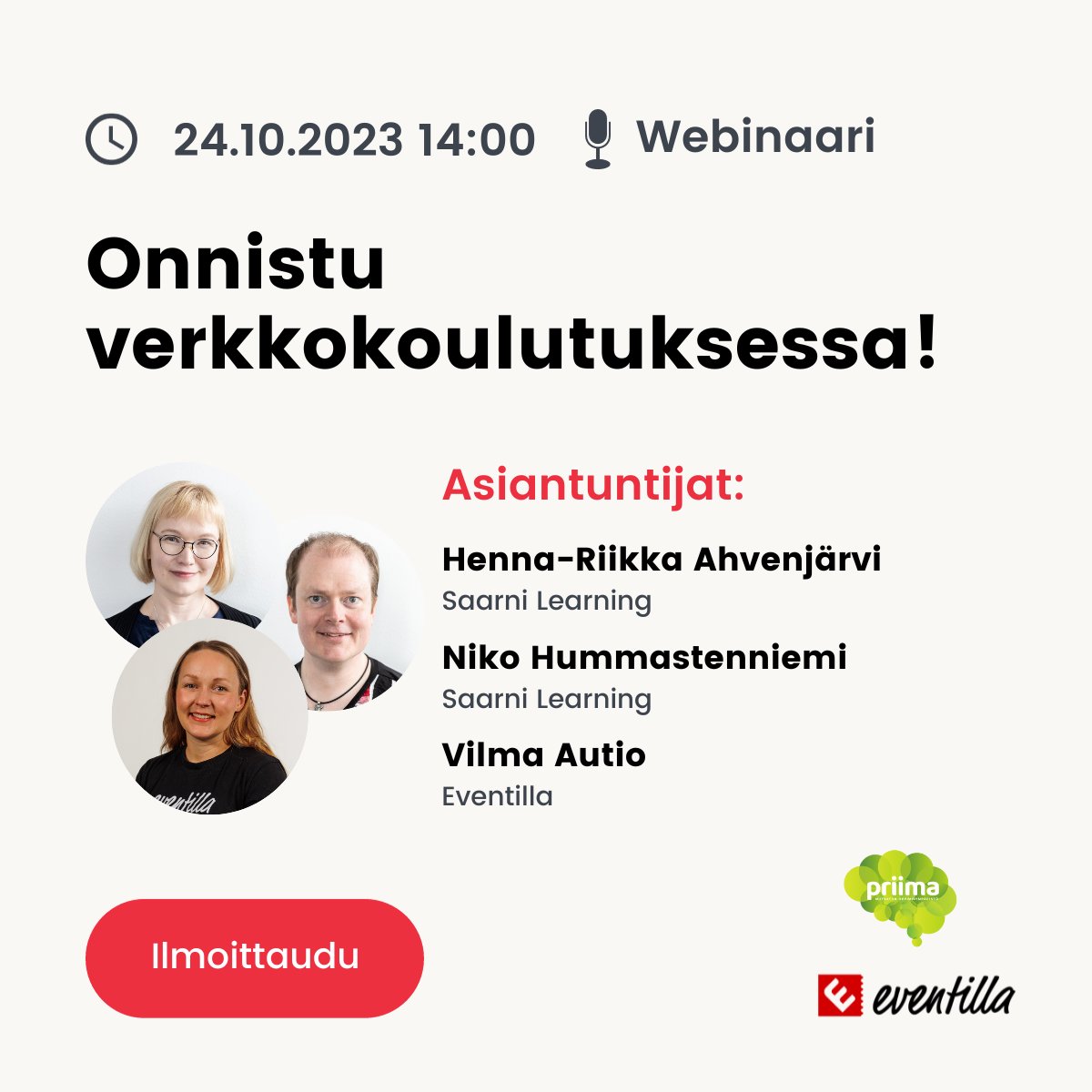 eventilla's tweet photo. Tervetuloa maksuttomaan webinaariin! 

Vieraana asiantuntijoita @saarnilearning 🔥

Ilmoittaudu heti: https://t.co/mGYfdlubut https://t.co/qAqFVXTePC
