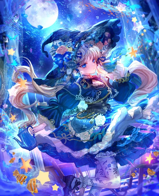青い月夜のバタフライピー・ティータイムBlue Moonlit Witch's Tea Time 