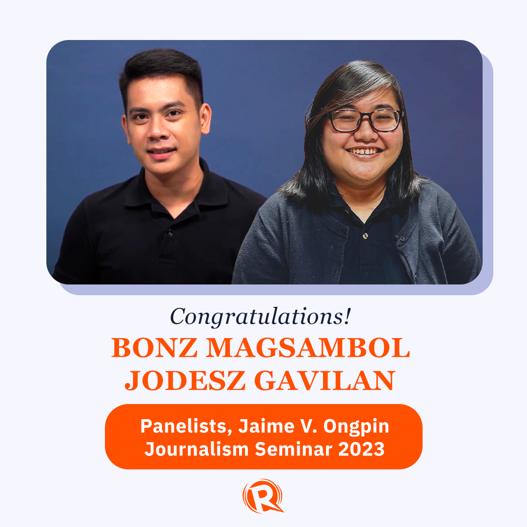 Rappler reporter Bonz Magsambol and researcher-writer Jodesz Gavilan are among the five panelists for this year's Jaime V. Ongpin Journalism Seminar.  #TeamRappler #CourageON