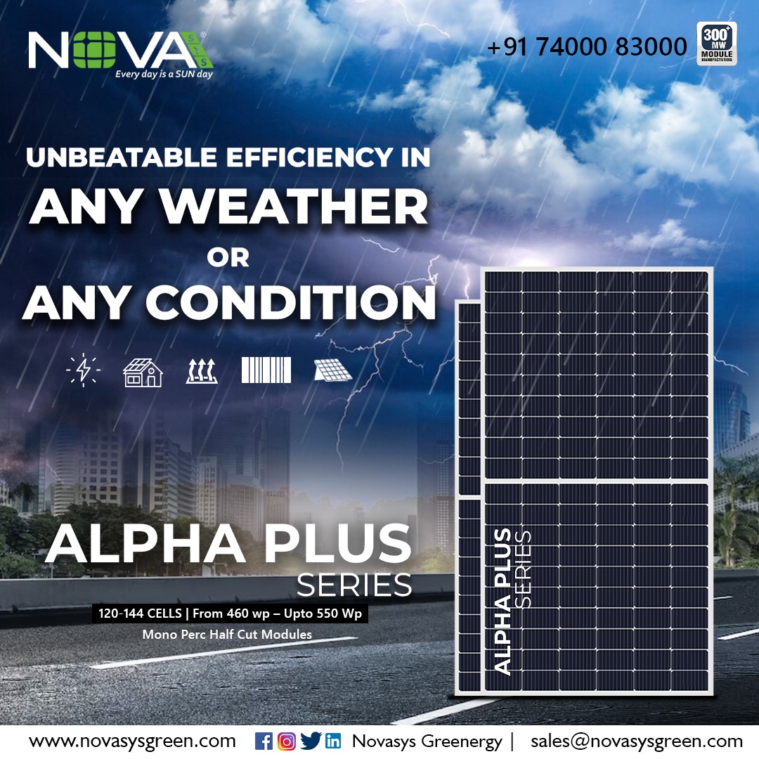 NovasysGreen's tweet image. Embrace the Power of the Sun with Novasys Alpha Plus Series
Introducing the future of sustainable energy generation – the Novasys Alpha Plus Series. 
Visit: novasysgreen.com
Call: +91-7400083000
#alphaplusseries #alphaplus #solarpanel #solarpanelsforhome #weather #rainy