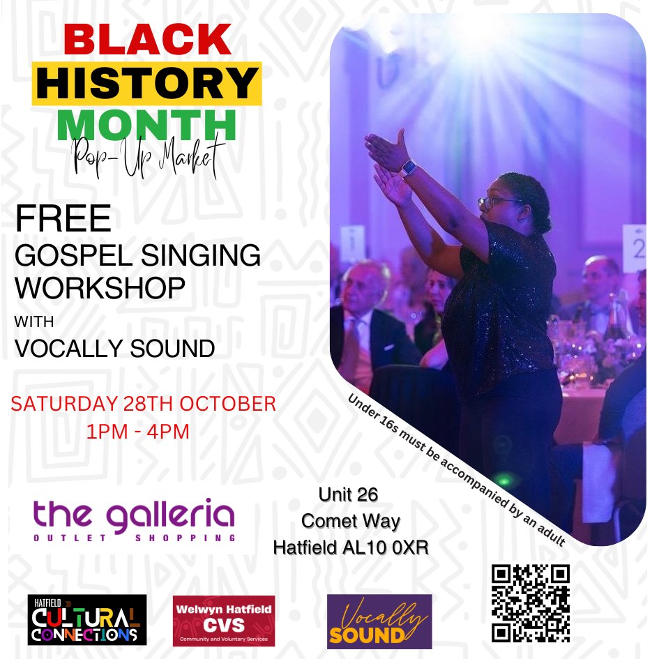 WH_CVS's tweet photo. 🌟Saturday 28th October🌟
Choir leader, vocal coach and singing/performance workshop leader Sophia Hutchinson will be joining us from #VocallySound for a Gospel Singing Workshop at @the_galleria
Register ➡️ https://t.co/EKUhn2RuQB
Limited places
#BHM2023 #Hatfield #WHCVS https://t.co/OnHYAj0OOM
