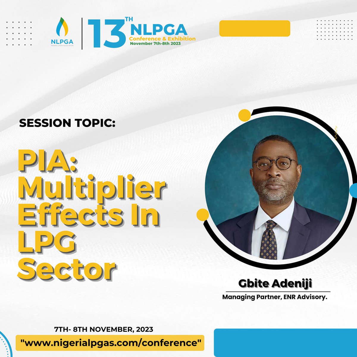 NLCGA_'s tweet photo. Mr. Gbite Adeniji Managing Partner, ENR Advisory will be at the #13thNLPGAConference to speak on " PIA:Multiplier Effects In LPG Sector" in 24days. Register TODAY!
The Conference is tagged “LPGGas:Saving Nigeria from the brink -Gas for Vehicles, Generators, and Agriculture https://t.co/hCsucizabV