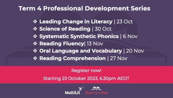 FIVEfromFIVE's tweet photo. Don't miss out on FREE professional learning this term! Recordings available to all who register.
https://t.co/abotIRTr2H
#scienceofreading #literacyleaders #fluency #vocabulary #phonics #readingcomprehension #fivefromfive https://t.co/wNuz7LSgse