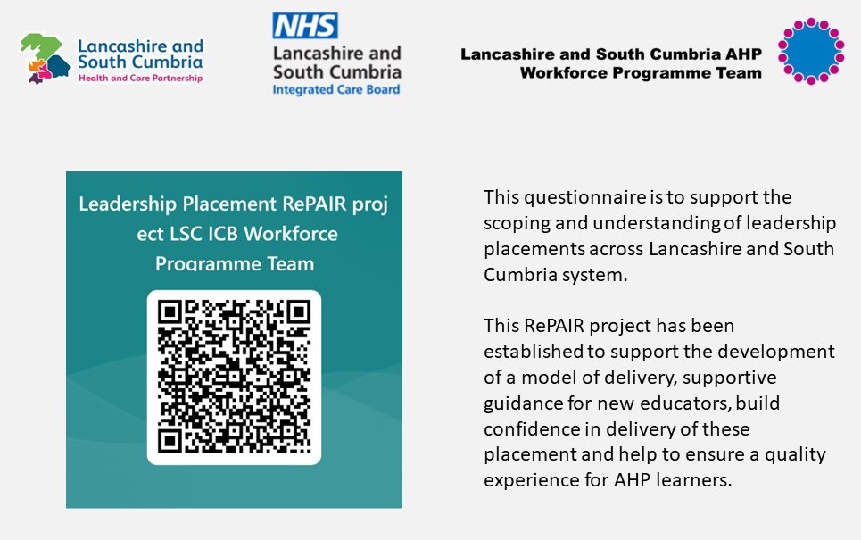 Are you an Allied Health Professions (AHP) working in Lancashire and South Cumbria? Are you interested in supporting leadership placements. <a href="/LSC_ICB_AHPs/">LSC_ICB_AHPWorkforceteam</a> want to hear from you. <a href="/SarahOb63037510/">Sarah Obrien</a> @NHSLee2002