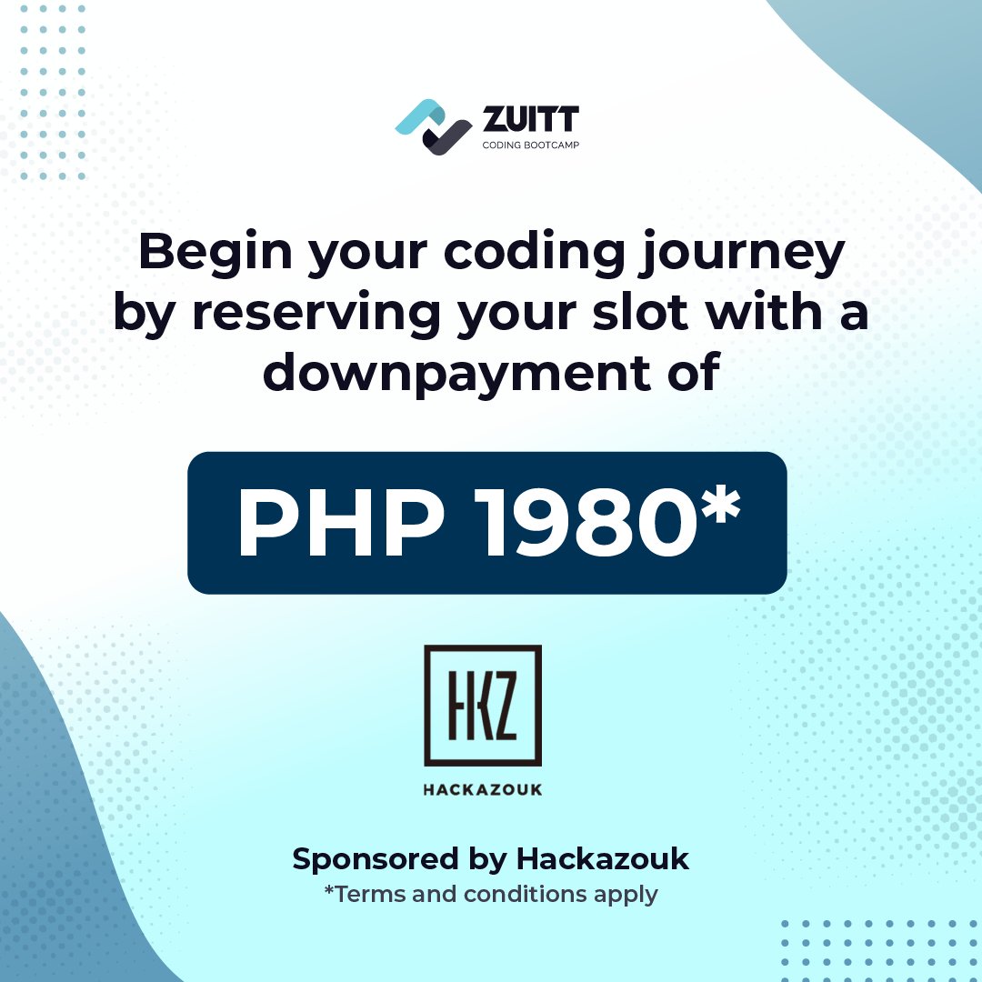 zuittco's tweet image. 💡 Why Choose Our Study Now, Pay Later Program?
✅ Get started on your coding path with a downpayment of P1980!*
Book your live consultation for more details: codenow.zuitt.co/NovemberBatchS…
*Terms and conditions apply
#CodeYourFuture #codingph #codinglife