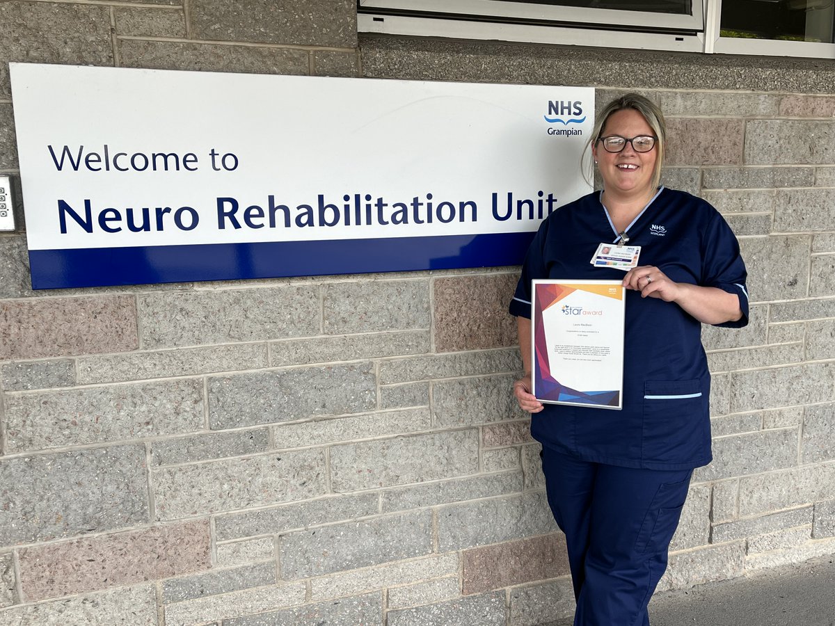 SOARS_WGH's tweet photo. What a star! 🌟Well done to Laura, Senior Charge Nurse in the Neuro Rehab Unit for her @NhsgStarAwards nomination. Laura is a remarkable nurse, she supports and educates staff when asked upon. Laura is always approachable and sets a very high standard 👏 @HSCAberdeen https://t.co/YQu48P0rC9