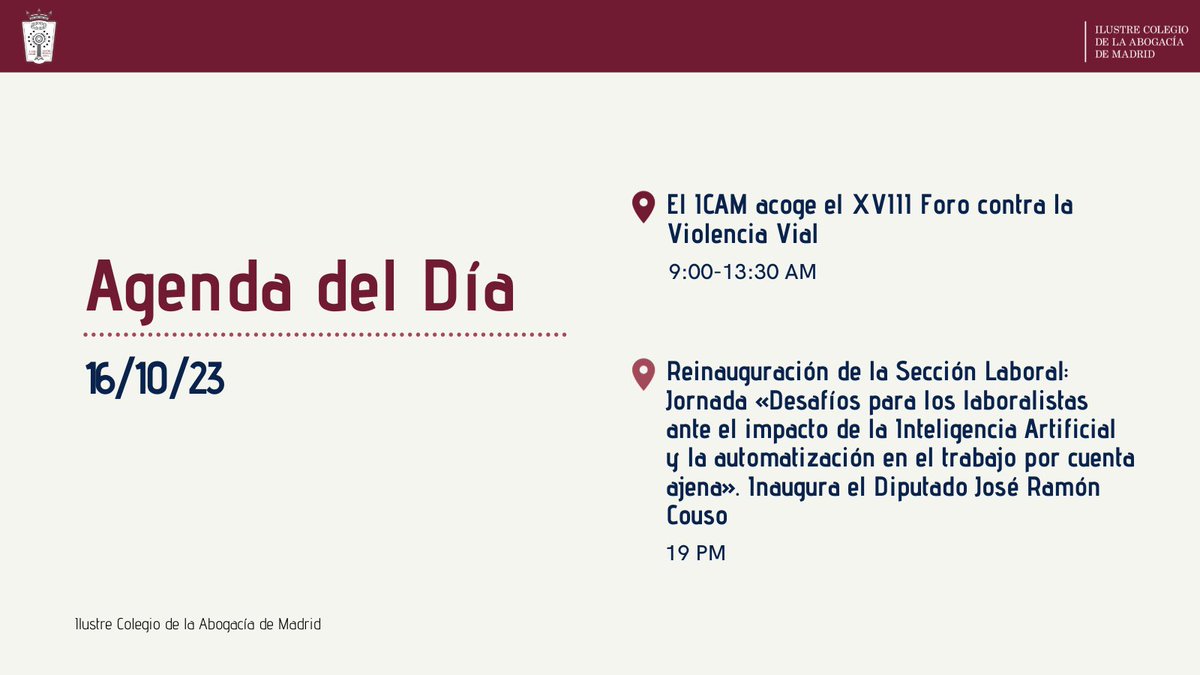 icam_es's tweet photo. 🗓️#AgendaDelDía en el ICAM⬇️ https://t.co/pQFmURJbo3