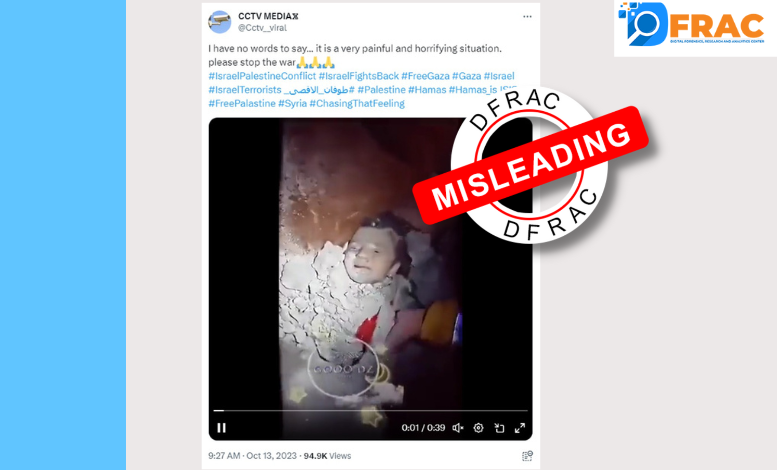 #CLAIM: A video of a child stuck under the rubble is going viral, claiming it from the Israel-Palestine War crisis. ❌
#IsraelPalestineConflict #Gaza #Hamas #TurkeyEarthquake #Syria