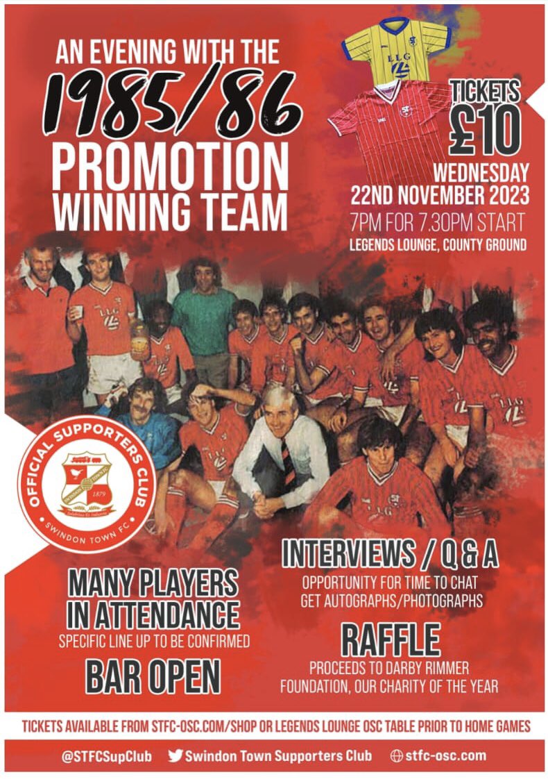 Tickets are selling fast for our 1985/86 title winning reunion on the 22nd of November. You can make sure you don’t miss out by going to the OSC website, or popping into the Legends Lounge before the game tomorrow. Tickets cost £10. A night not to be missed!
