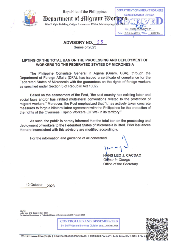 Department of Migrant Workers - Philippines tweet media