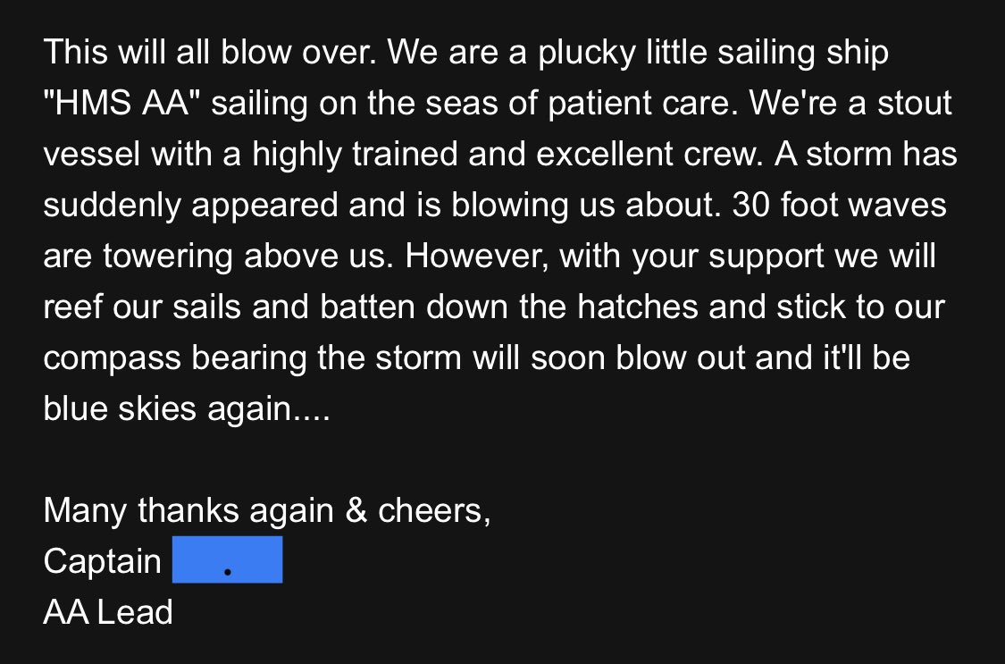 Dr_Done_'s tweet image. Now, I get lots of DMs

But this has to be in the TOP 5 WORST❗️

‘Unhappy vocal minority’ - how dare you raise concerns?

‘We need to be careful, but only while we’re under the microscope’

Storm analogy again when in fact a tsunami is coming 🫠

@SheffieldHosp @MajorKirsten1 ?