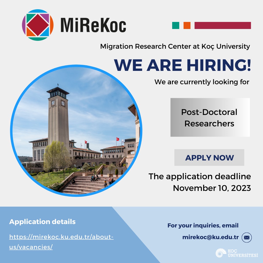 MiReKoc's tweet photo. 📢VACANCY: MiReKoc is seeking highly motivated &amp; qualified individuals for Researcher positions in the context of two prestigious projects funded by the European Commission. Application deadline: Nov 10th. Details available https://t.co/JFVJ2TiNEd https://t.co/quPM8IMn5B