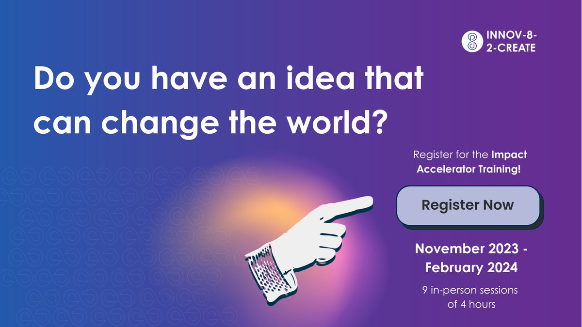 innov82create's tweet photo. Registrations are now open for the Impact Accelerator Training! 🎉

The programme consisting of workshops, mentoring and coaching will start on 28 Nov 2023, and run for 9 weeks.  

Register now! 👉 https://t.co/yHGsEklp4Y
More information 👉 https://t.co/tzwYAUg2Fn https://t.co/45v7XeyZwM