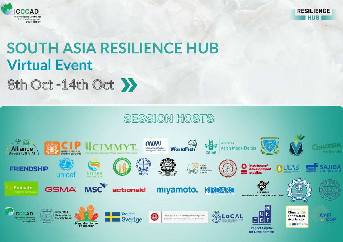 🌍 @ICCCAD is at our South Asia Regional Resilience Hub! Register for this virtual session happening today: ✳️ Fueling Change: Youth Voices on Sustainable Energy, Infrastructure, and Mobility in South Asia 📅 Time: 06:00 PM (GMT +6) 📌 zoom.us/meeting/regist… #COPResilienceHub
