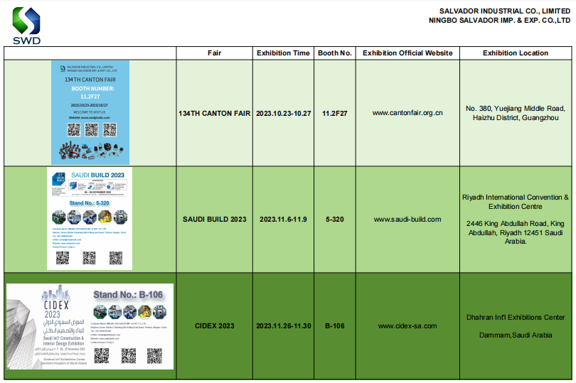 SWD_Aquatech's tweet photo. 2023.10.23-10.27 CANTON FAIR - 11.2F27
2023.11.6-11.9 SAUDI BUILD 2023 - 5-320
2023.11.26-11.30 CIDEX 2023 - B-106
Very welcome to visit our booth.

#pipe #valve #fitting #pipefitting #pipeline #flowcontrol #homeinterior #plumbing #watersolution #irrigation #landscape #cantonfair https://t.co/6kFODsaGOJ