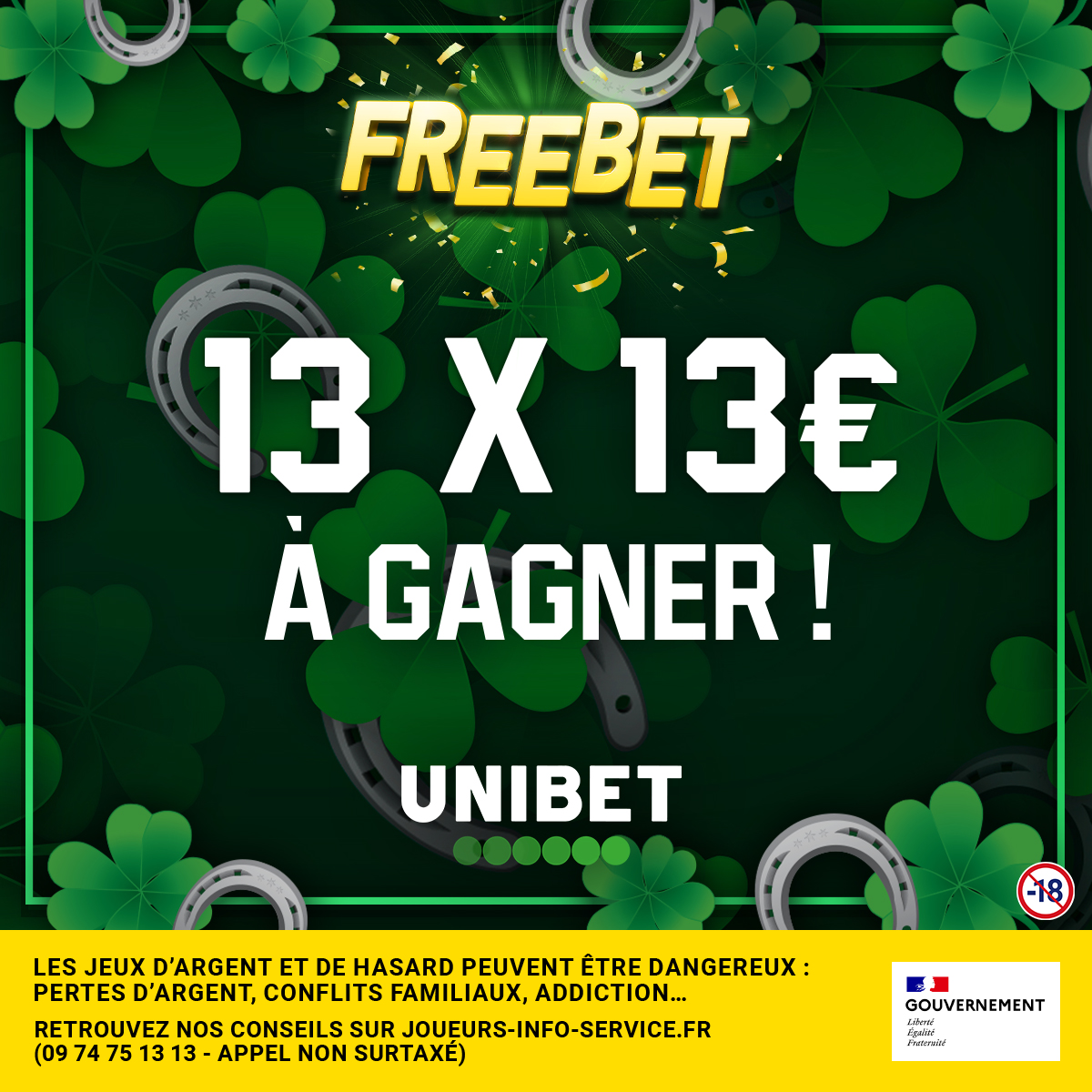 🙌 Il est 11h13 en ce vendredi 13 ! On démarre la journée avec 13 x 13€ de Freebets à gagner 🤑

💬 Commente avec #FreebetUnibet jusqu'à 13h13.
🍀 Tu as 13 tentatives devant toi.