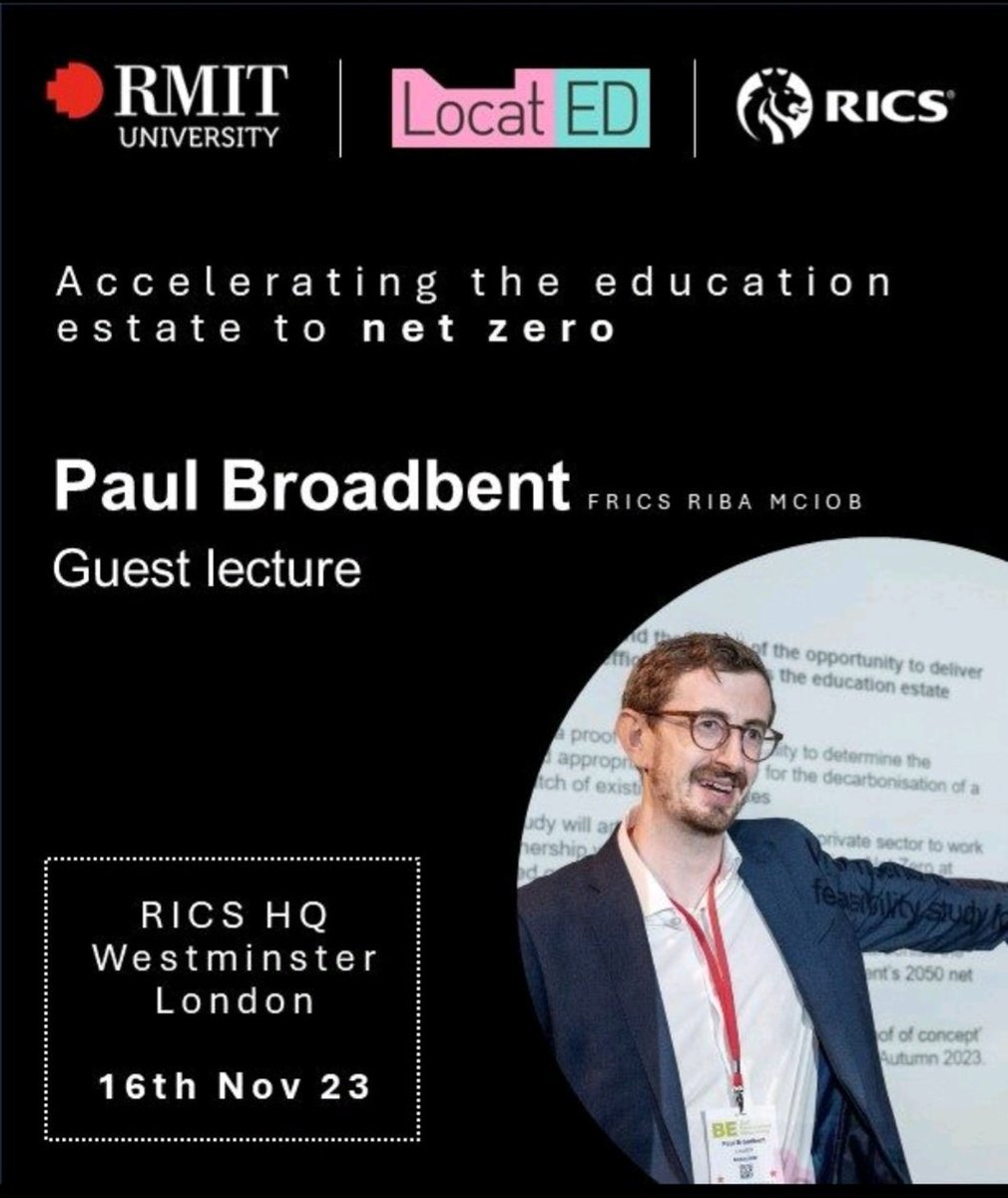 🌍 Excited to confirm that I will be delivering a lecture to @RMIT University School of Property, Construction and Project Management in Melbourne at London RICS HQ on Thursday 16th of November! 

#netzeroschools #netzeroeducation #letsgozero 🌿🌱🌎