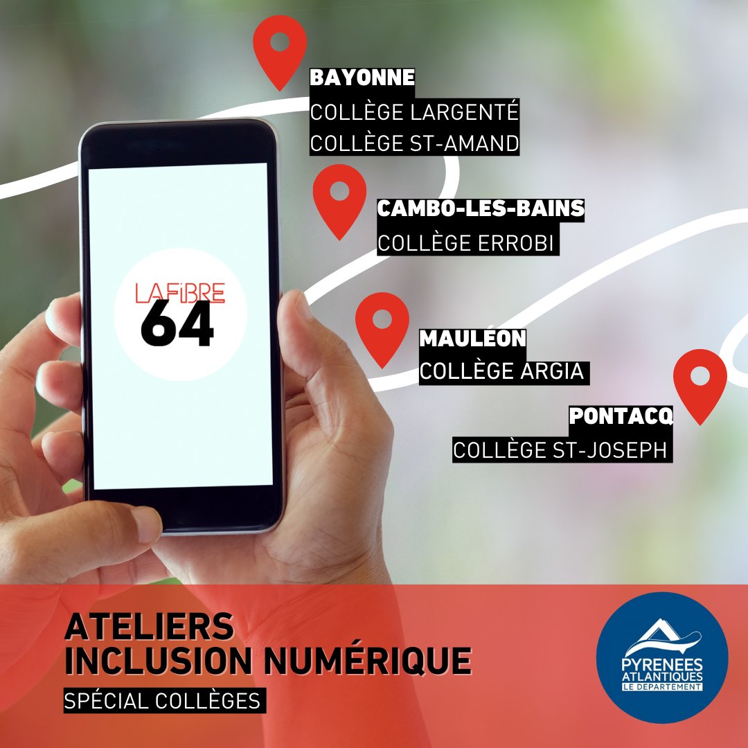 💻👨‍🏫Les ateliers d'éducation au numérique reprennent avec les collégiens ! En octobre,  <a href="/lafibre64/">Syndicat Mixte La Fibre64</a>  et  <a href="/ManPaysBasque/">Laurence Magnaudet</a>  interviennent dans cinq collèges du  <a href="/departement64/">Pyrénées-Atlantiques</a>  à Bayonne, Mauléon, Pontacq et Cambo-les-Bains. #ateliersnumeriques #lafibre64 #colleges #jeunes