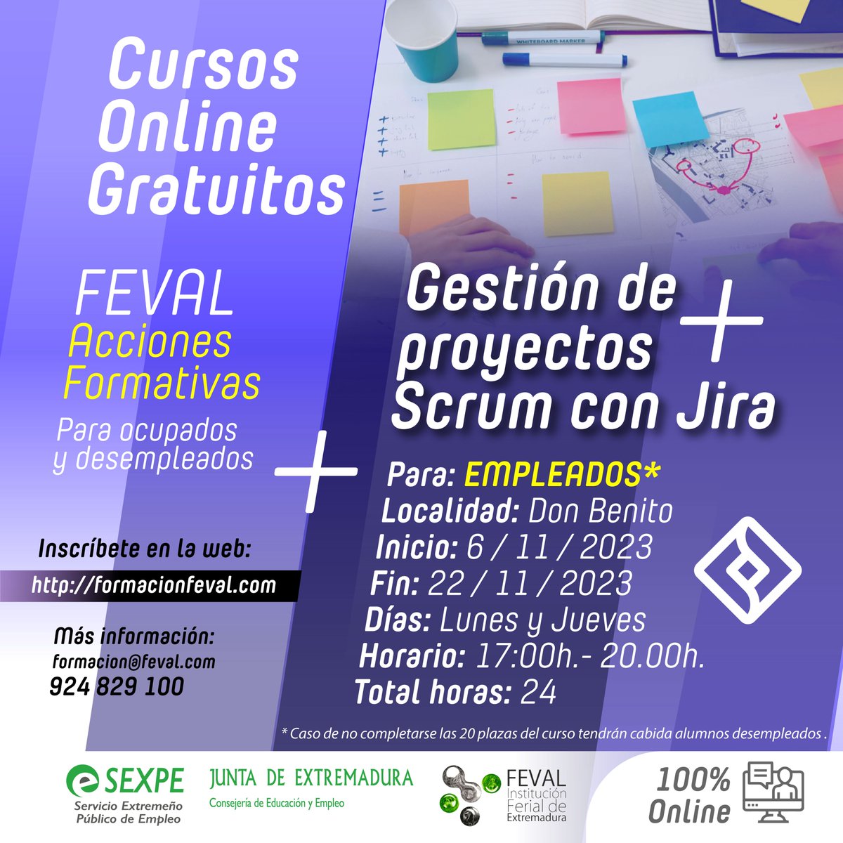 CentroFeval's tweet photo. 📢Gestión de proyectos Scrum con Jira📢
💻Curso orientado a conocer una de las herramientas más utilizadas para gestionar proyectos bajo el marco de #Scrum .
https://t.co/49vcVvawKz
#cursos #formacion #formaciononline  #formacionenExtremadura #Extremadura #CentroTecnológicoFeval https://t.co/dwaJB2Ptq9