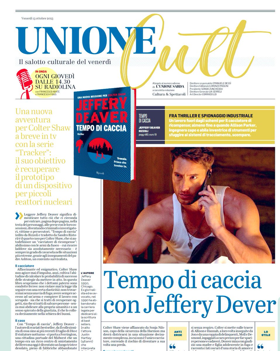 È tempo di caccia per Colter Shaw. Le lezioni del Survivalismo, la violenza domestica e lo spionaggio industriale si mescolano in una trama ad alto tasso di suspense. Ne scrivo oggi su @UnioneSarda @JefferyDeaver @RizzoliLibri @Luisa_Colicchio #follipergialli 🔥