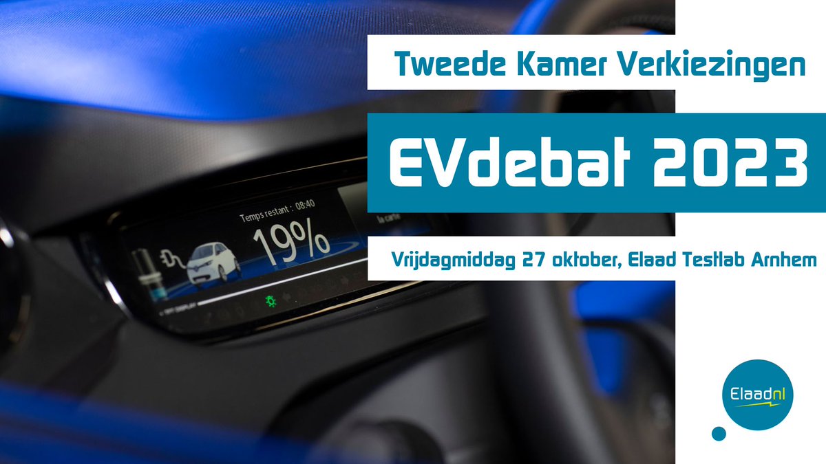 AGENDA In aanloop naar de Tweede Kamer verkiezingen organiseert ElaadNL op vrijdagmiddag 27 oktober een verkiezingsdebat over elektrisch vervoer. Erbij zijn? Meld je nu aan! #EVdebat elaad.nl/evenementen/ev…