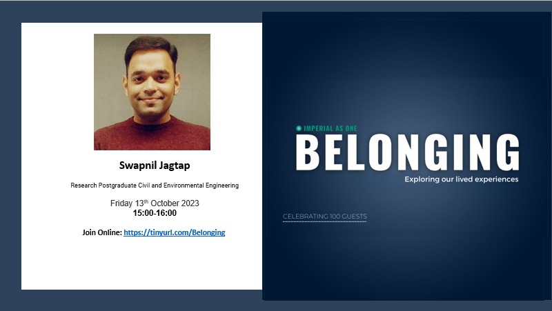 Our #Belonging guest today is Dr Swapnil Jagtap (@Swapnil16088293). @ImperialCiveng PhD student named one of @Forbes 30 under 30, @techreview Innovators under 35, and @GeorgiaTech 40 under 40 for Sustainable #Aviation Research. Join us live at 3pm: imperial-ac-uk.zoom.us/j/97621983750?…