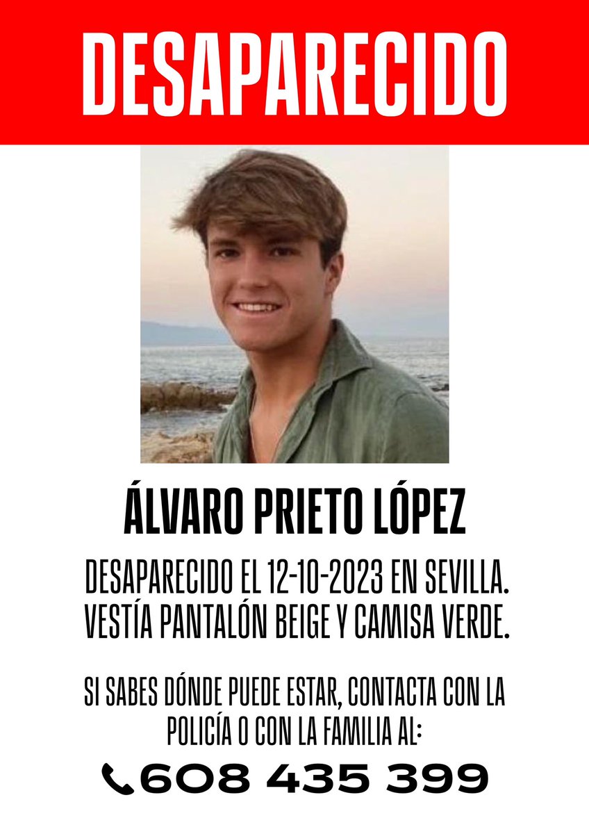 CordobaCF_ofi's tweet image. ‼️Seguimos buscando a Álvaro Prieto, jugador del #JuvenilACCF 🔽 

🚨Desaparecido el jueves 12 de octubre en Sevilla. 

🙏🏻Por favor, máxima difusión.

👉🏻Se ruega se contacte con la policía o con la familia en el 608435399.