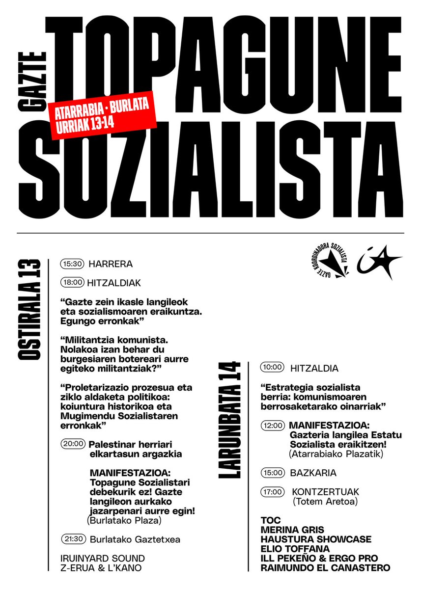 GKSozialista's tweet photo. EH Bilduk jarritako debekuen gainetik aurrera egin eta #TPGNSozialista gure kabuz antolatuko dugu gaur eta bihar Burlatan eta Atarrabian.

Dei egiten diogu gazteriari eta, oro har, jendarteari bertako ekimenetan parte hartzera. 

📄Hemen egitarau gaurkotua: https://t.co/O3pq1Ux2tL
