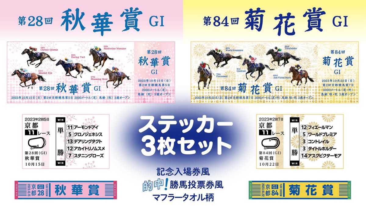 今週の新商品】 記念入場券、勝馬投票券、マフラータオルをイメージ