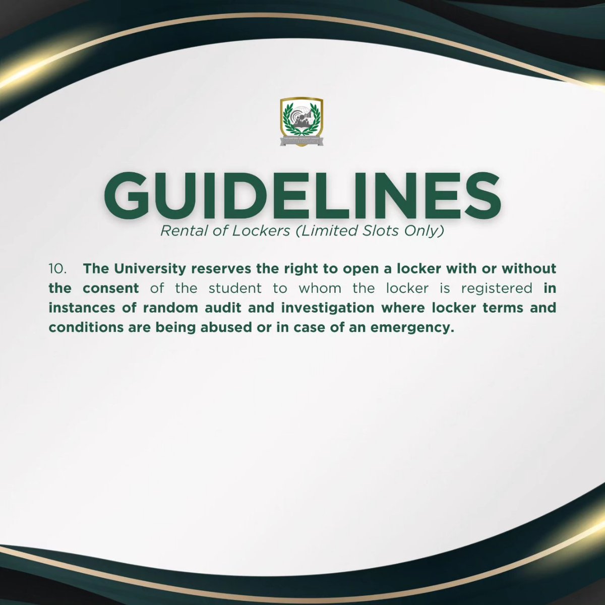 FEUMkSC's tweet photo. Please be aware of the steps and guidelines in securing a slot for the locker rentals found below as well as a one-time payment of 50 pesos fee that would be required upon availing the service. 

Application Form: https://t.co/qhRADnDqZ8 https://t.co/3RURewurpd