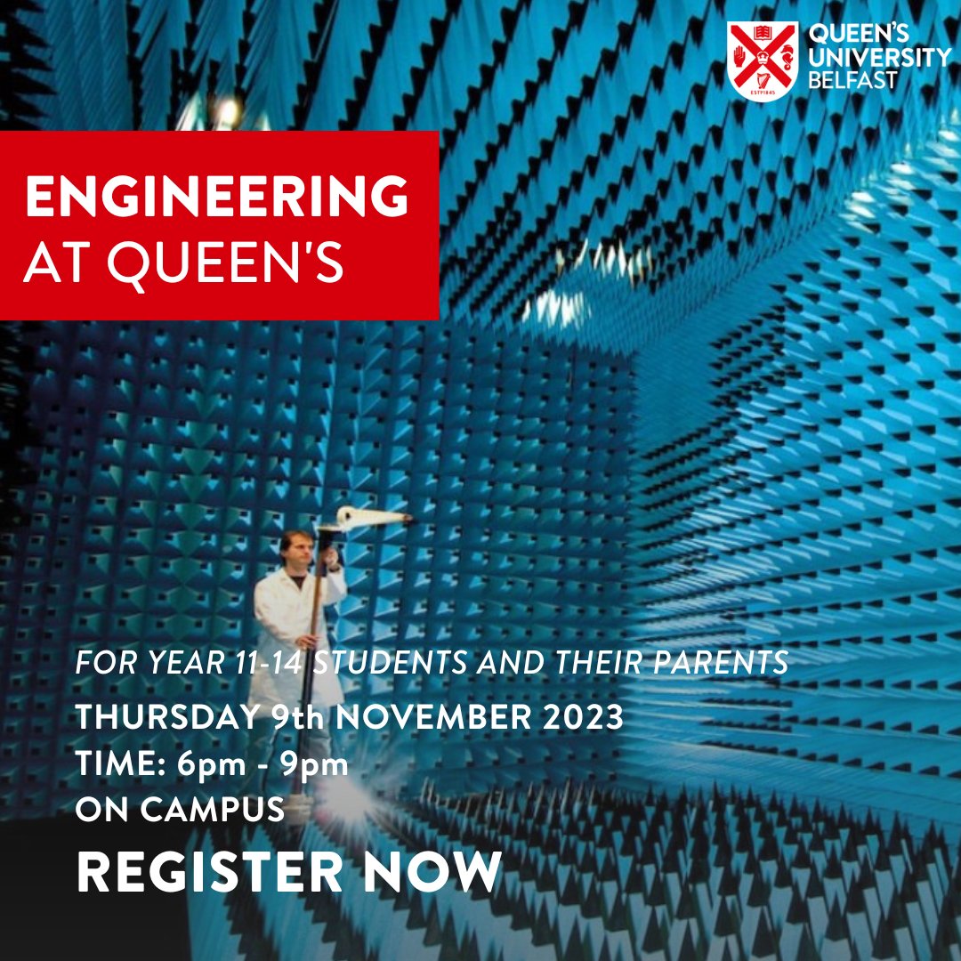 Sian Clifford (@sianclifford17) on Twitter photo Join us for Engineering at Queen's on Thursday 9th November at Queen's University Belfast.
Register here: qub.ac.uk/campaign/eps/u…
<a href="/erne_college/">Erne Integrated College</a> <a href="/FMTcollege/">Fivemiletown College</a> <a href="/foyle_college/">Foyle College</a> <a href="/FSLnews/">Friends' School</a> <a href="/GlengormleyHS/">Glengormley High School</a> <a href="/GrosvenorGS/">Grosvenor Grammar School</a> Join us for Engineering at Queen's on Thursday 9th November at Queen's University Belfast.
Register here: qub.ac.uk/campaign/eps/u…
<a href="/erne_college/">Erne Integrated College</a> <a href="/FMTcollege/">Fivemiletown College</a> <a href="/foyle_college/">Foyle College</a> <a href="/FSLnews/">Friends' School</a> <a href="/GlengormleyHS/">Glengormley High School</a> <a href="/GrosvenorGS/">Grosvenor Grammar School</a>