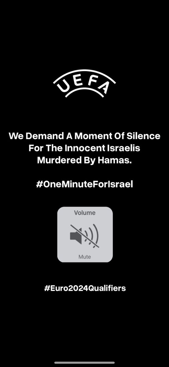EyalCarmiel's tweet photo. @UEFAcom @UEFA 
#oneminuteforIsrael 
#Euro2024Qualifiers https://t.co/Zjke8nlXZG
