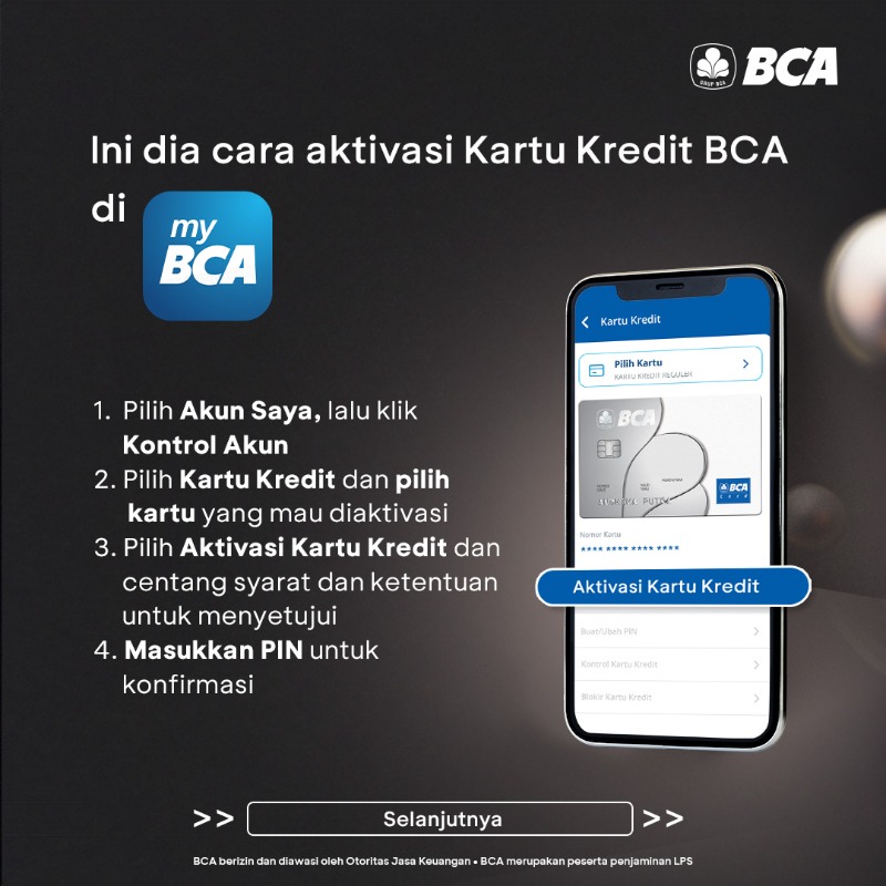 GoodLifeBCA's tweet photo. Mau aktivasi Kartu Kredit BCA lebih mudah? 💙
Kapan aja kamu bisa aktivasi, kontrol kartu, request limit, blokir kartu, cek detail kartu, hingga ubah PIN dengan mengakses aplikasi myBCA. #NyamannyaDuniaMyBCA #EdukaTips
Cek caranya di link berikut ya, GoodFriends!