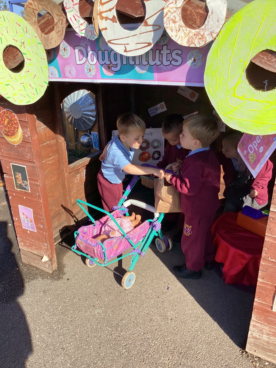 StBellarmine's tweet photo. Mr Pandas doughnut shop has opened this week at Nursery. The children are remembering their manners by saying Please and Thank you when buying and selling. #PleaseMrPanda #communicationandlanguage https://t.co/ngW9EmtvLN