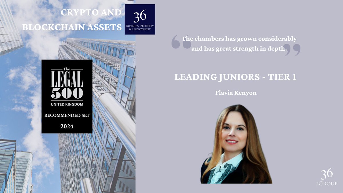 Next up in our @thelegal500 review series is Crypto and Blockchain Assets. We are ranked as a recommended set in this area, with our member, Flavia Kenyon, recognised as a Tier 1 barrister for her pioneering work in the field. Find out more about Flavia: 36group.co.uk/members/fk