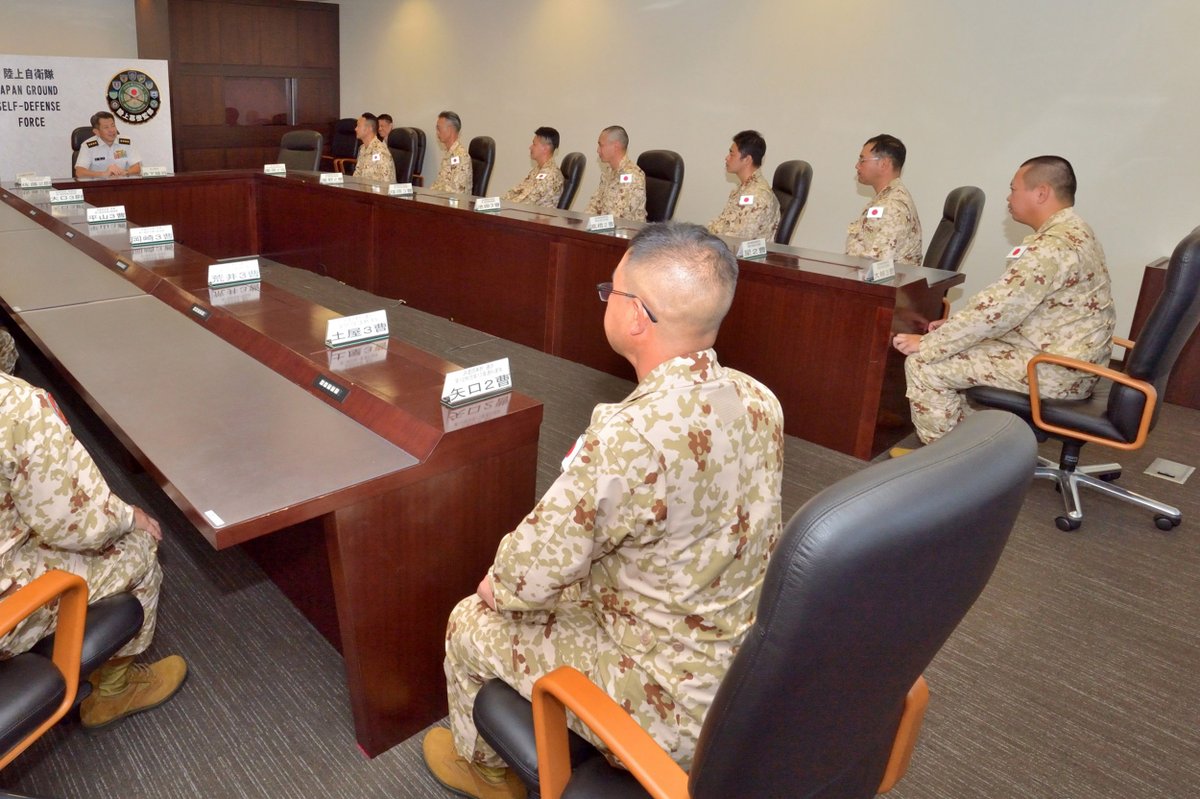 Japan_GSDF's tweet photo. On Oct 13, 14 members of #EasternArmy who will conduct HA/DR training to Djibouti Armed Forces reported their departure to GEN Morishita, CS, #JGSDF. They’ll arrive in #Djiboution 16th and conduct the training on heavy machinery operation and maintenance until mid-Dec.🇩🇯🇯🇵 https://t.co/aAqWEO6V0E