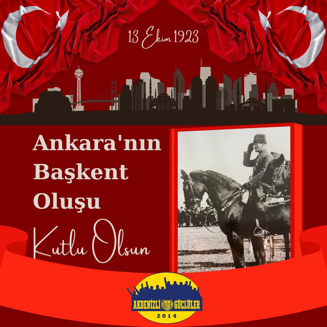 AgAkdeniz's tweet photo. Ankaramızın başkent ilanının 100. yılını kutluyor, milli mücadelemizin ve cumhuriyetimizin ruhunu yürekten selamlıyoruz!
#Ankaragücü
#AkdenizliGüçlüler https://t.co/BopsQf5xhm