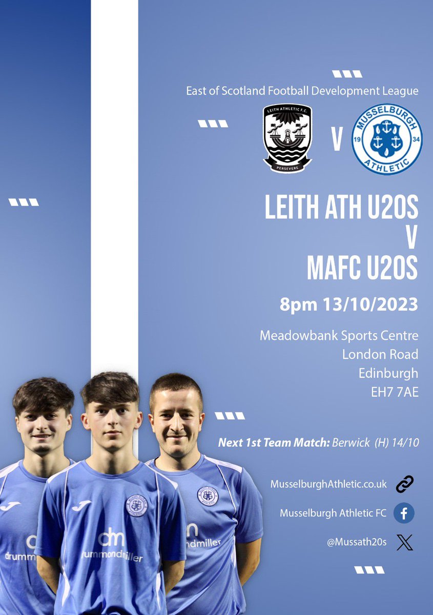 💥⚽️ Game Day ⚽️💥

We are on the road again up to Meadowbank to face <a href="/LeithU20s/">Leith Athletic U20s</a> 
Get along and support the boys 💙