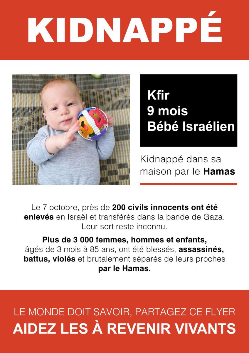 julienbahloul's tweet photo. 4 ans 
2 ans 
9 mois 

Kidnappés et otages du Hamas. 

Ne détournez pas votre regard. https://t.co/C68ECZ5dnb